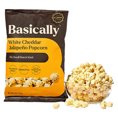 Basically Premium White Cheddar Jalapeño Small Batch Popcorn