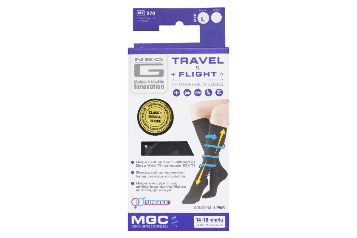 Neo G Travel and Flight Compression Socks Large Black