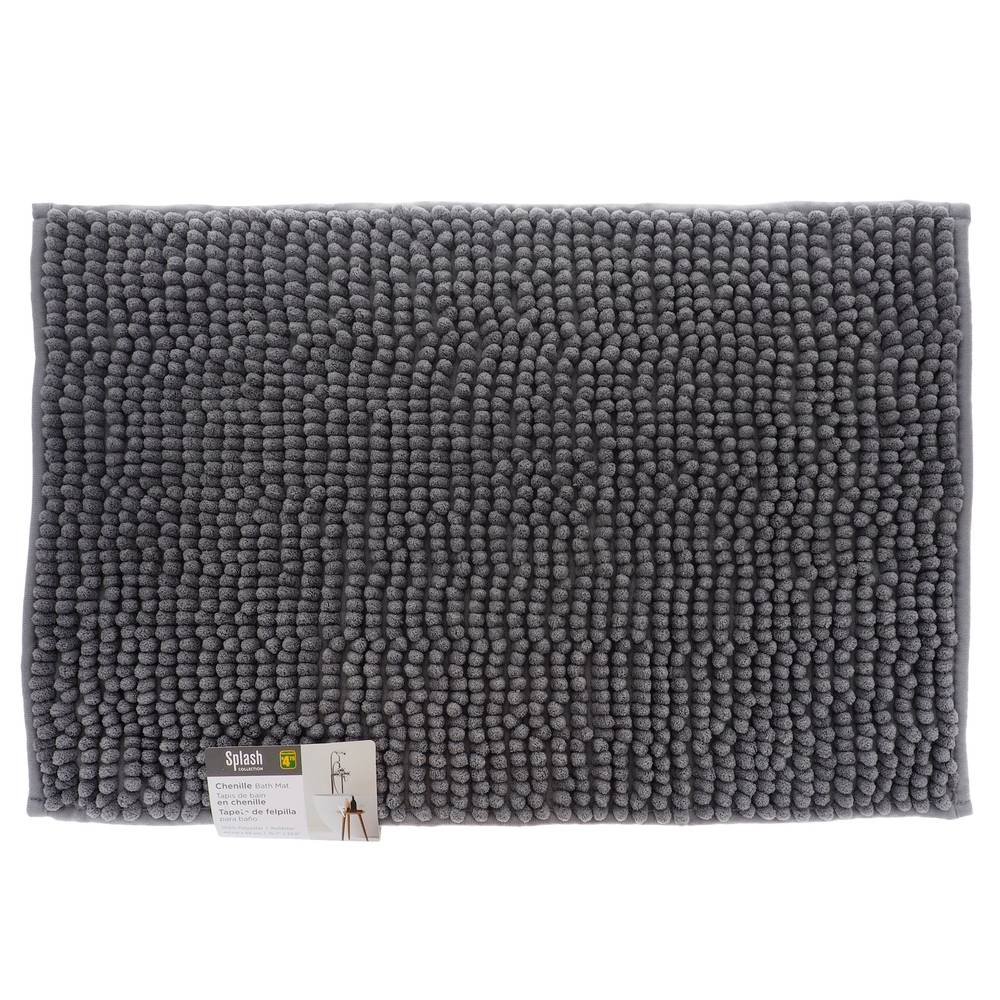 Splash Chenille Bath Mat With Long Pile, Grey