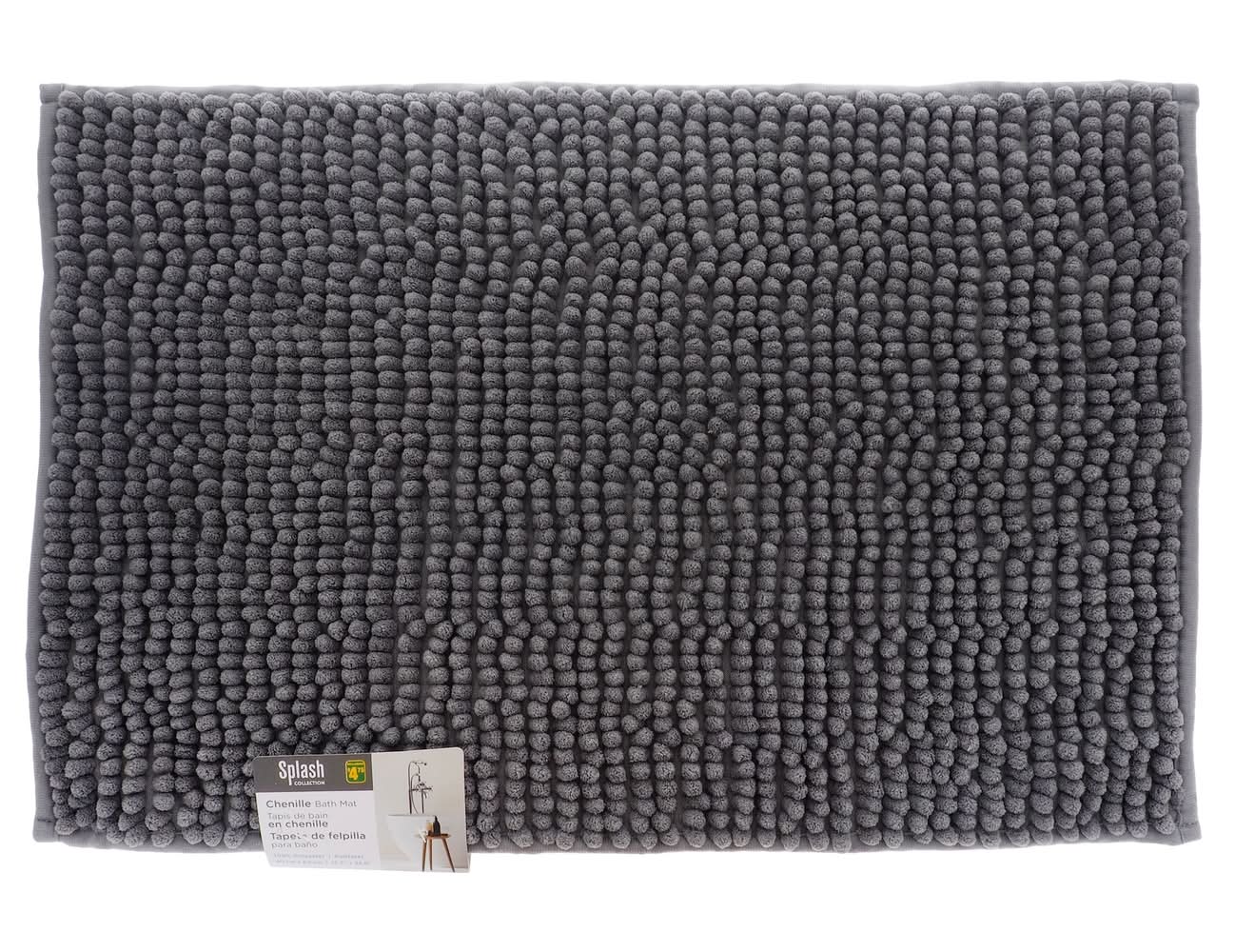 Splash Chenille Bath Mat With Long Pile, Grey