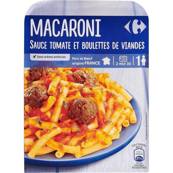 Carrefour - Plat cuisiné macaroni sauce tomate et boulettes de viandes