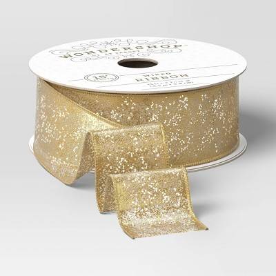 Wondershop Glittered Sheer Fabric Christmas Ribbon, Gold