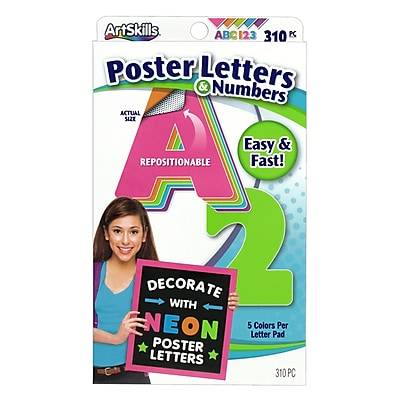 ArtSkills 2.5 Text Letters and Numbers, Assorted Neon Colors, 310/Pack (PA-1464)