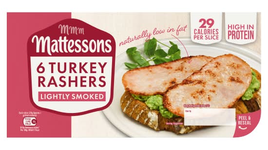 Mattessons Lightly Smoked, Turkey Rashers (6 pack)