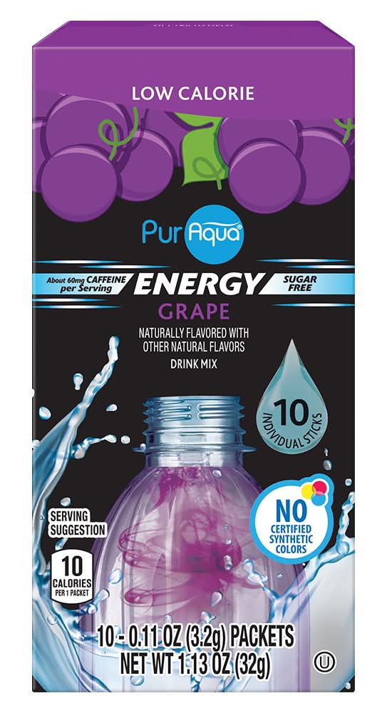 PurAqua Energy Drink Mix, Grape (10 x 0.11 oz)