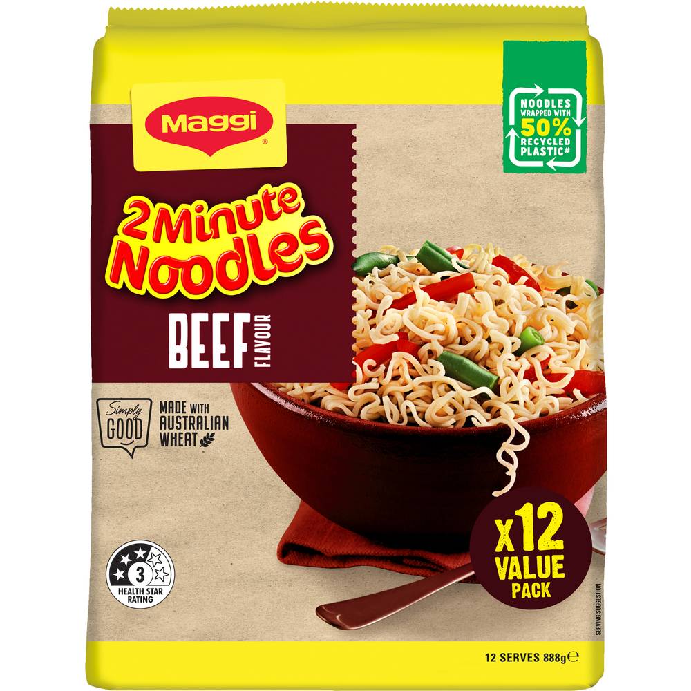 Maggi 2 Minute Beef Flavour Noodles 12 pack 888g