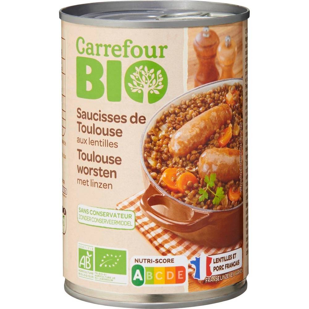 Carrefour Bio - Saucisses de Toulouse aux lentilles