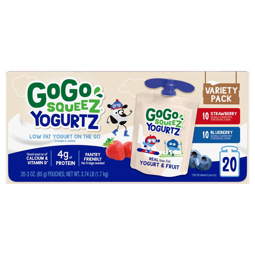 Gogo Squeez Yogurtz Blueberry & Strawberry Yogurt on the Go (20 ct, 3 oz)