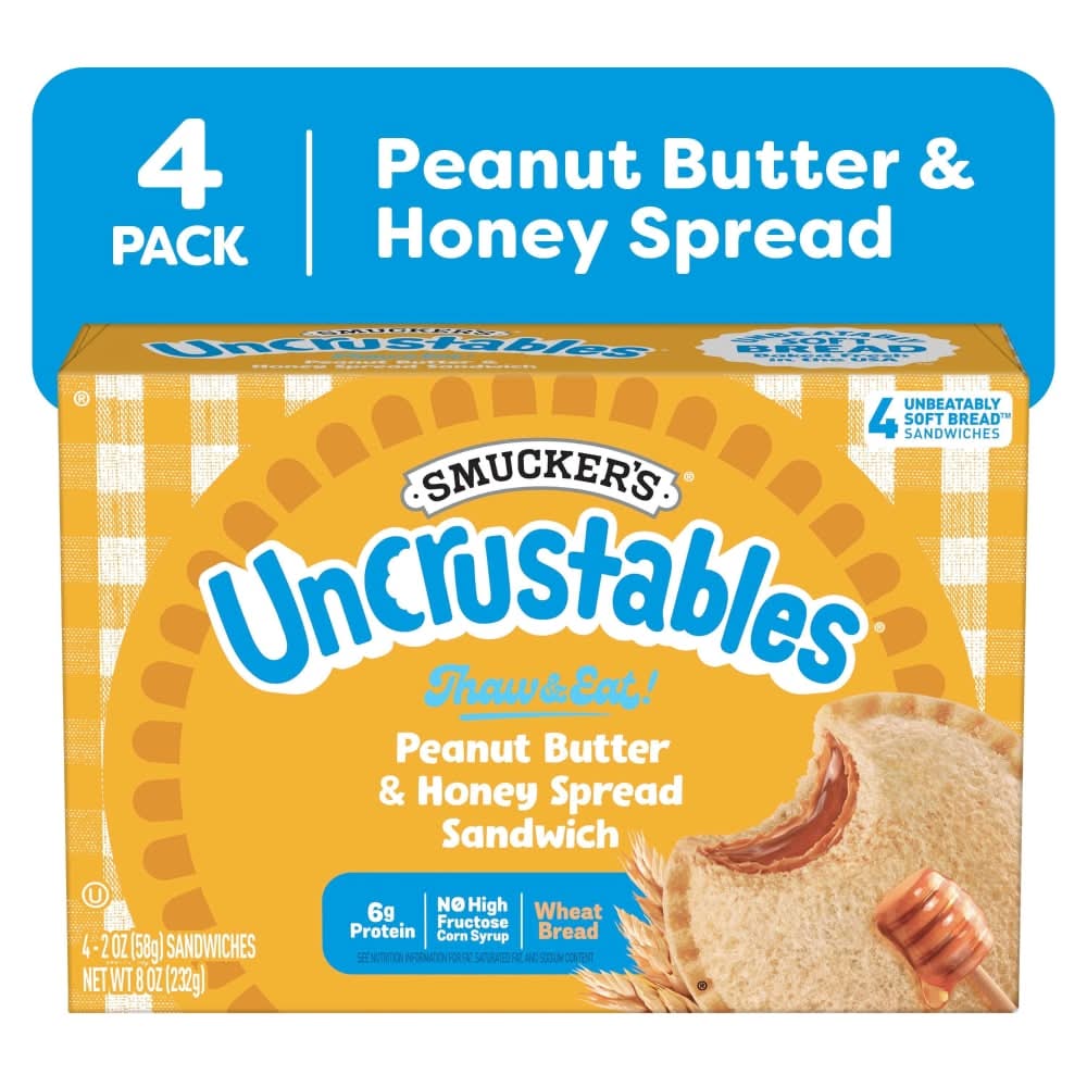 Smucker's Uncrustables Soft Breadsandwich, Peanut Butter & Honey Spread (4 x 2 oz)