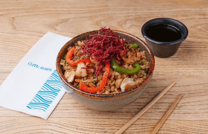 Arroz Chaufa - Pollo, Camarón y Pimientos