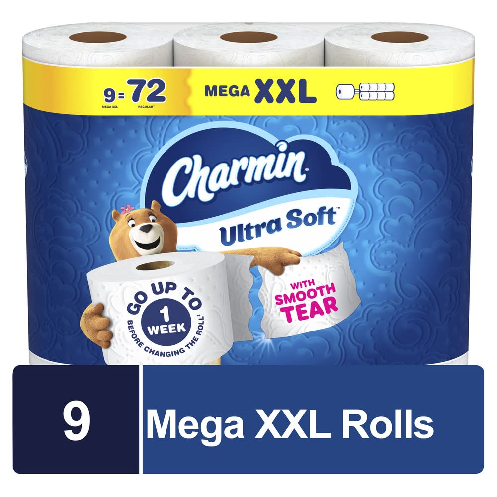 Charmin 2-Ply Ultra Soft Bathroom Tissue Sheets, XXL (9 ct)