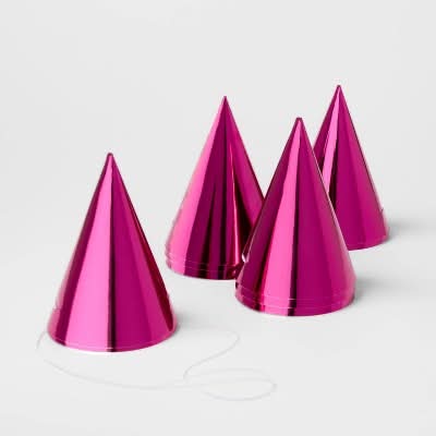 Spritz Metallic Foil Party Hats, 5 in, Hot Pink (10 ct)