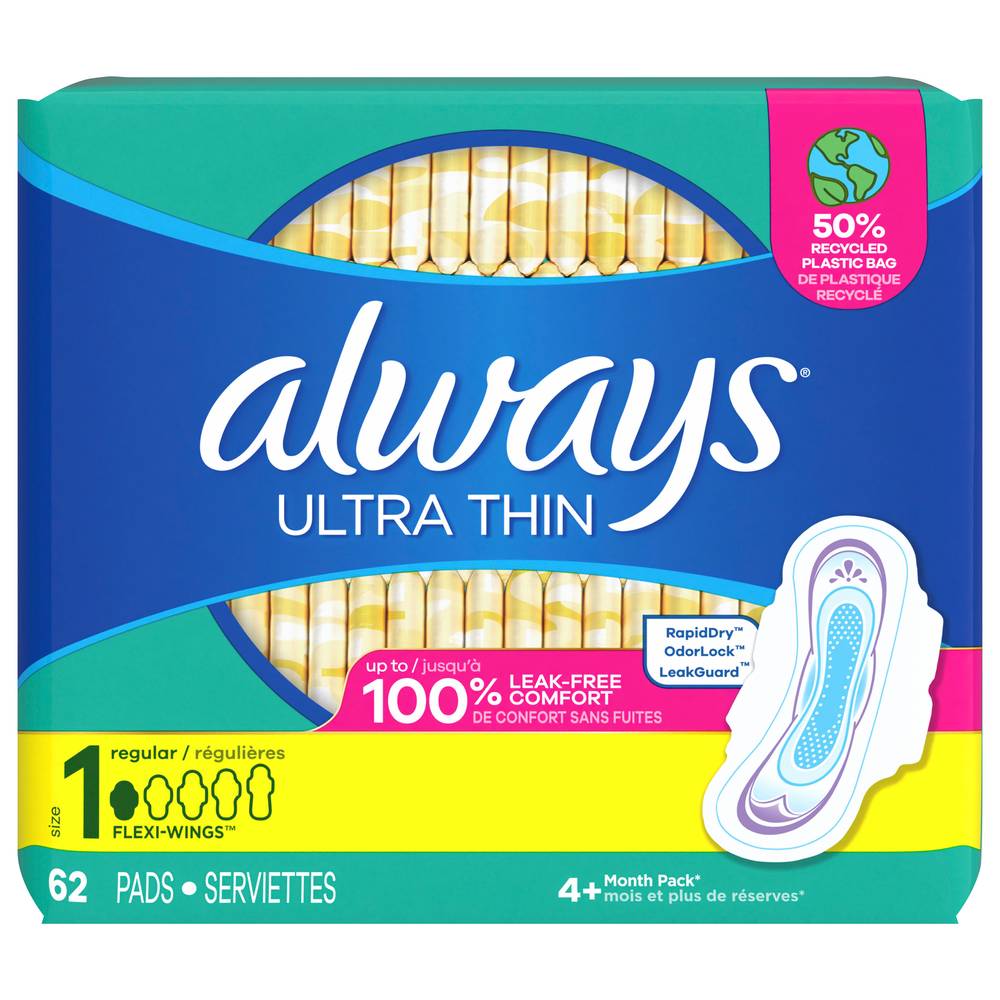 Always Ultra Thin Pads Size 1 Regular Absorbency Unscented With Wings