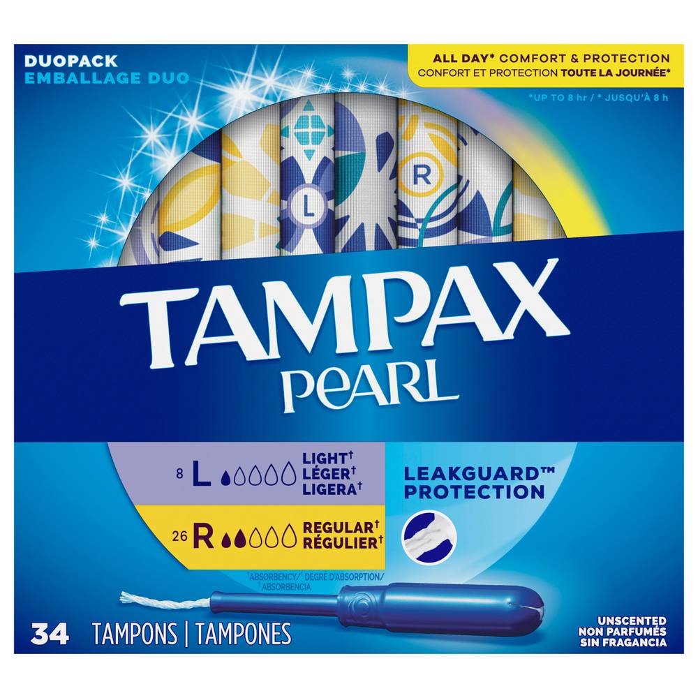 Tampax Pearl Duopack Light/Regular Unscented Tampons (34 ct)