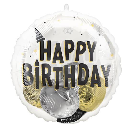 Inflated Happy Birthday Stuffed Plastic Balloon, 20 in, Black-Silver-Gold