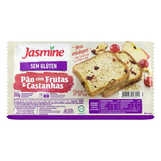 Jasmine pão de forma sem glúten com frutas e castanhas (350g)