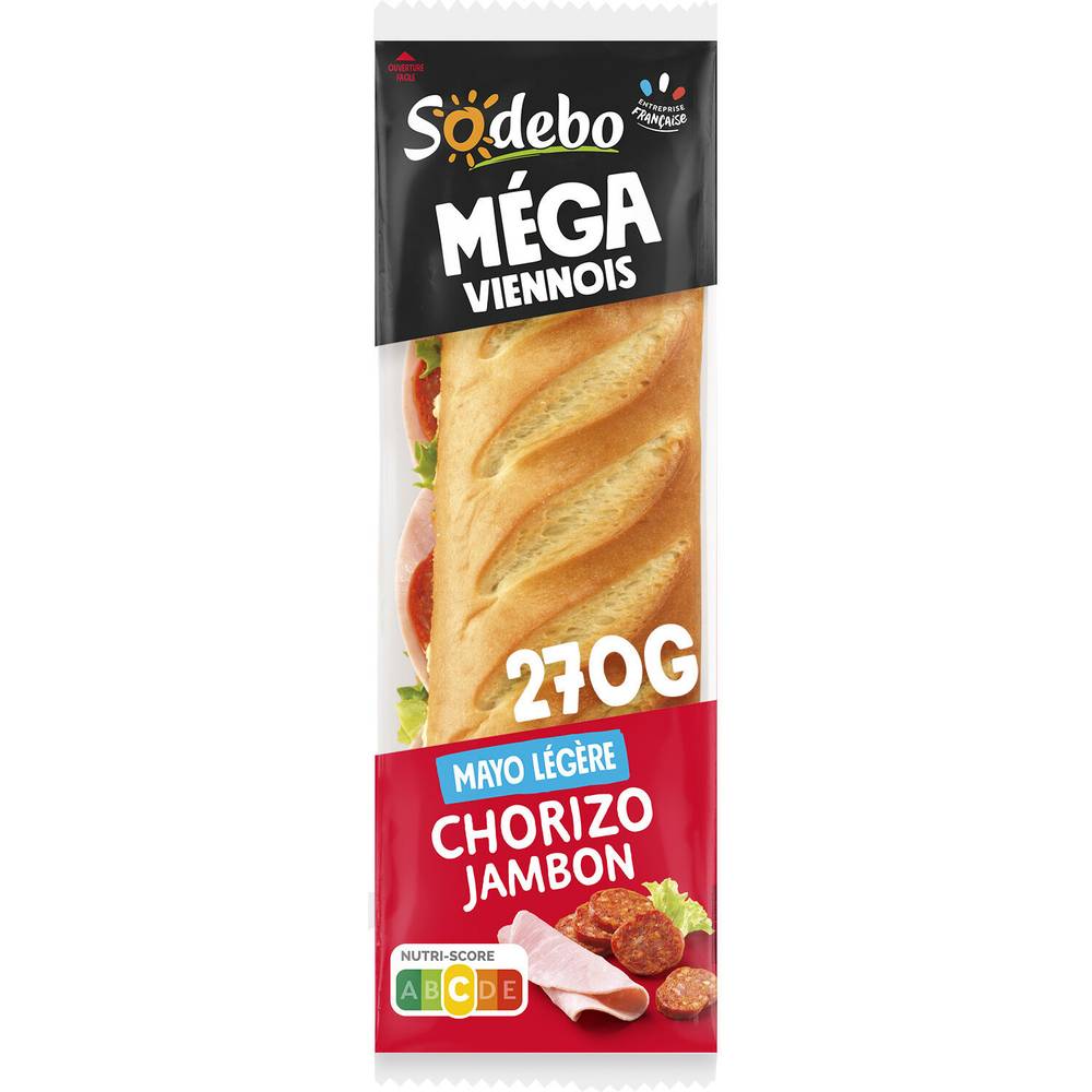 Sandwich baguette pain viennois chorizo jambon mayo légère SODEBO - baguette - 270 g
