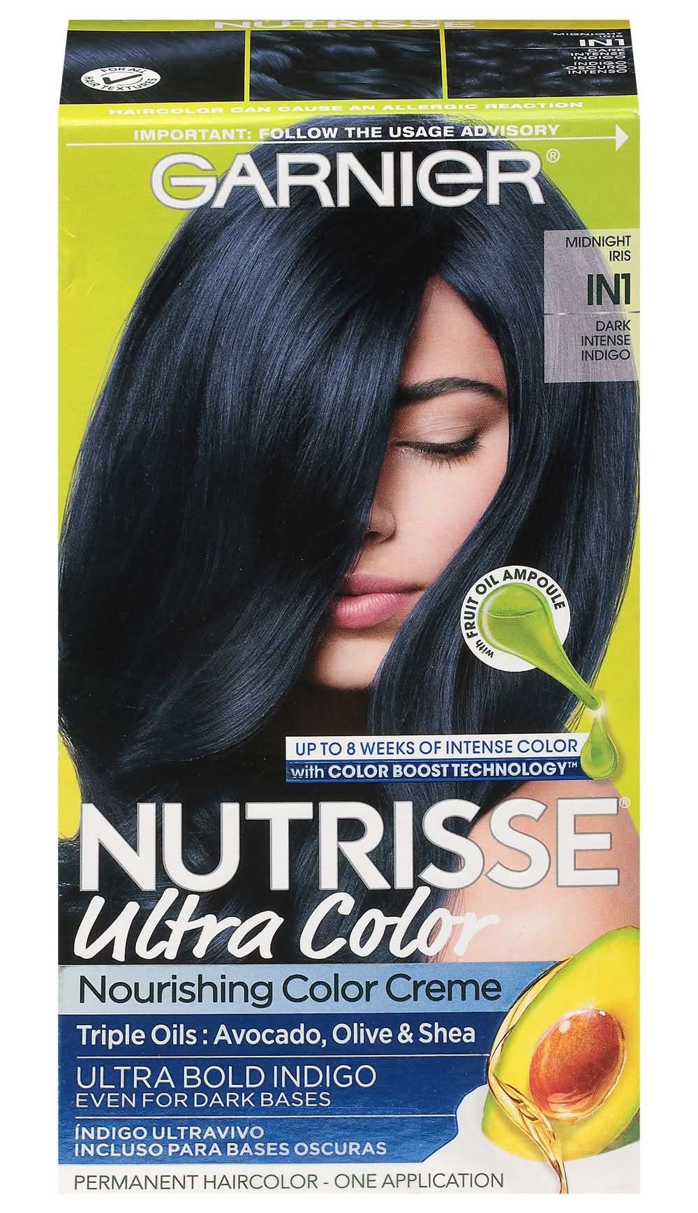 Garnier Nutrisse Nourishing Ultra Creme Permanent Hair Color, Dark Intense Indigo In1