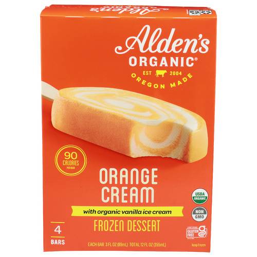 Alden's Organic Orange Cream Ice Cream Bars 4 Pack