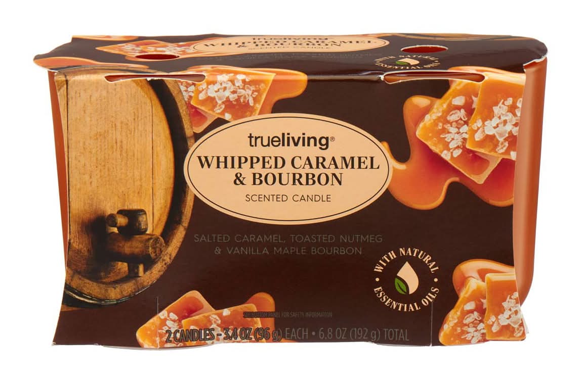 TrueLiving Scented Candles, Whipped Caramel & Bourbon, (2 x 3.4 oz)