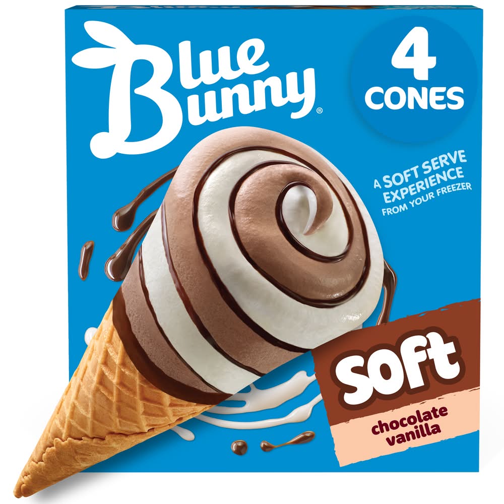 Blue Bunny Twist Cones Frozen Dairy Dessert, Chocolate Vanilla (18 fl oz, 4 ct)