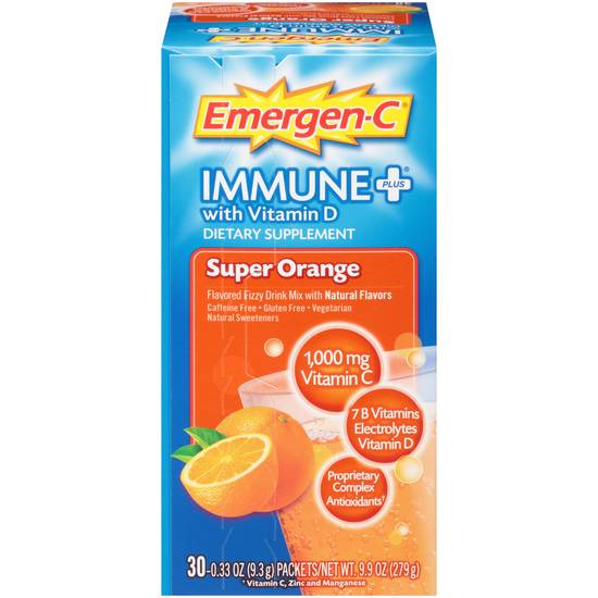 Emergen-C Immune+ 1000mg Vitamin C Powder, 30 CT, Super Orange