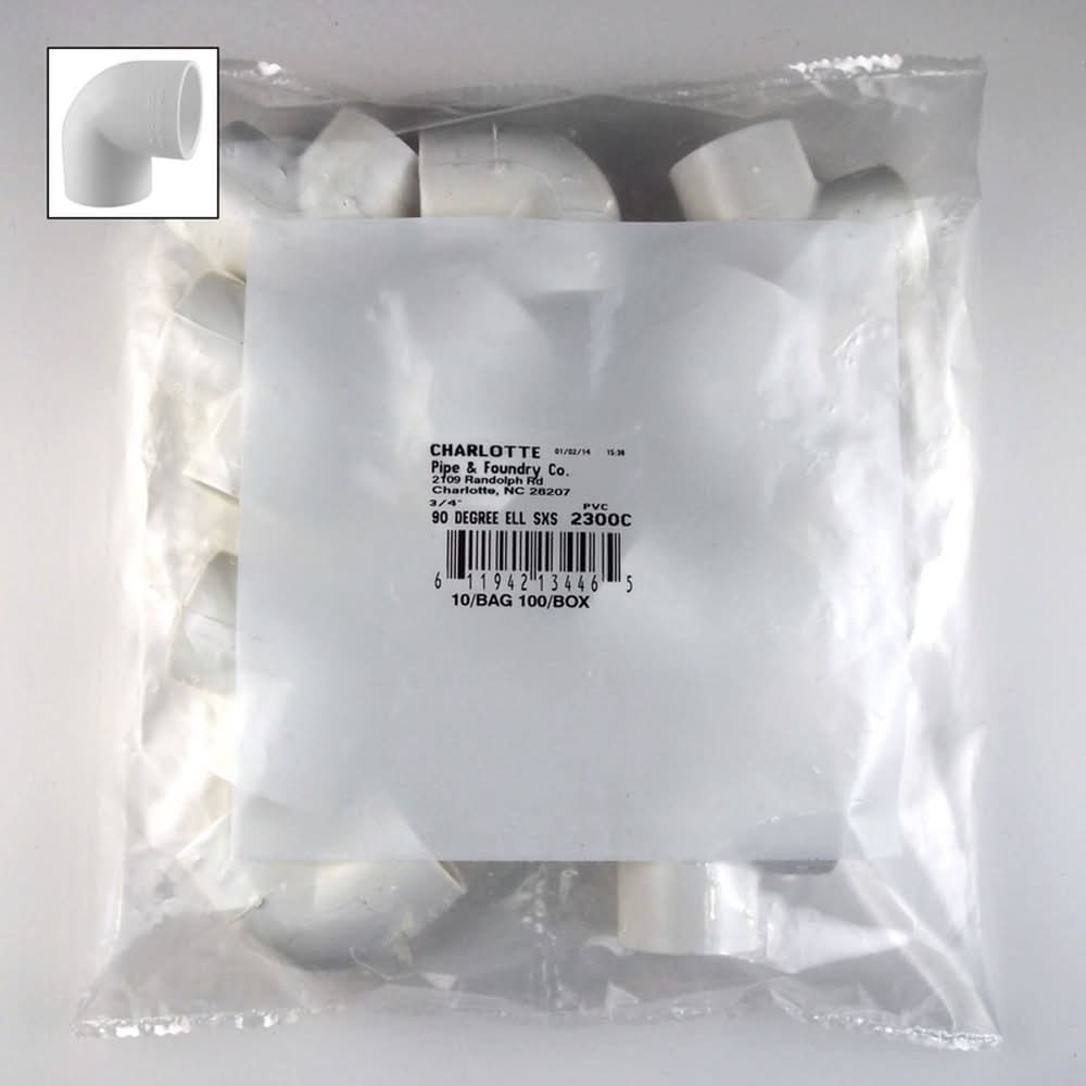 Charlotte Pipe Schedule 40 3/4 In. Slip X 3/4 In. D Slip Pvc Elbow 1 Pk