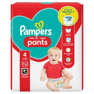Pampers Baby-Dry Nappy Pants Size 4, 23 Nappies, 9kg-15kg, Carry Pack