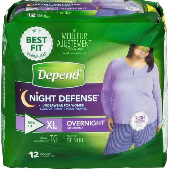 Depends Women's Underwear, Moderate Absorbency, Overnight Protection Xl (12 ea)