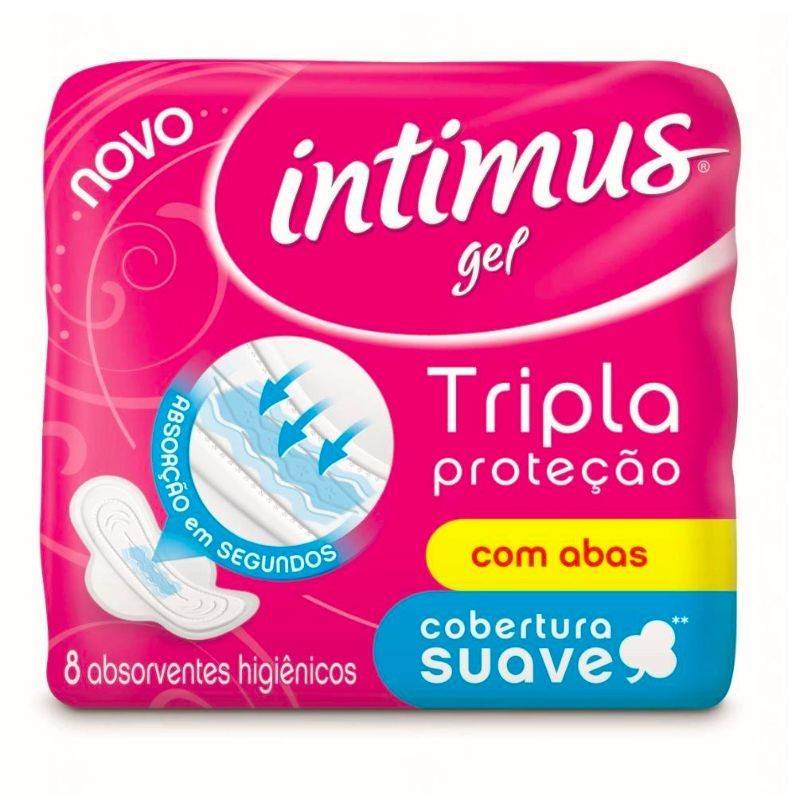 Intimus Absorvente descartável tripla proteção cobertura suave com abas (Pacote 8 absorventes)