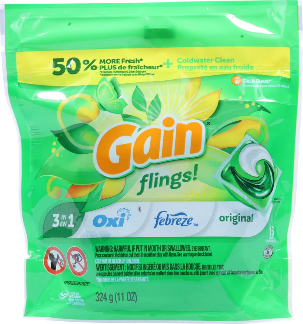 Gain Flings 3 in 1 Long Lasting Laundry Detergent, Original (11 oz)