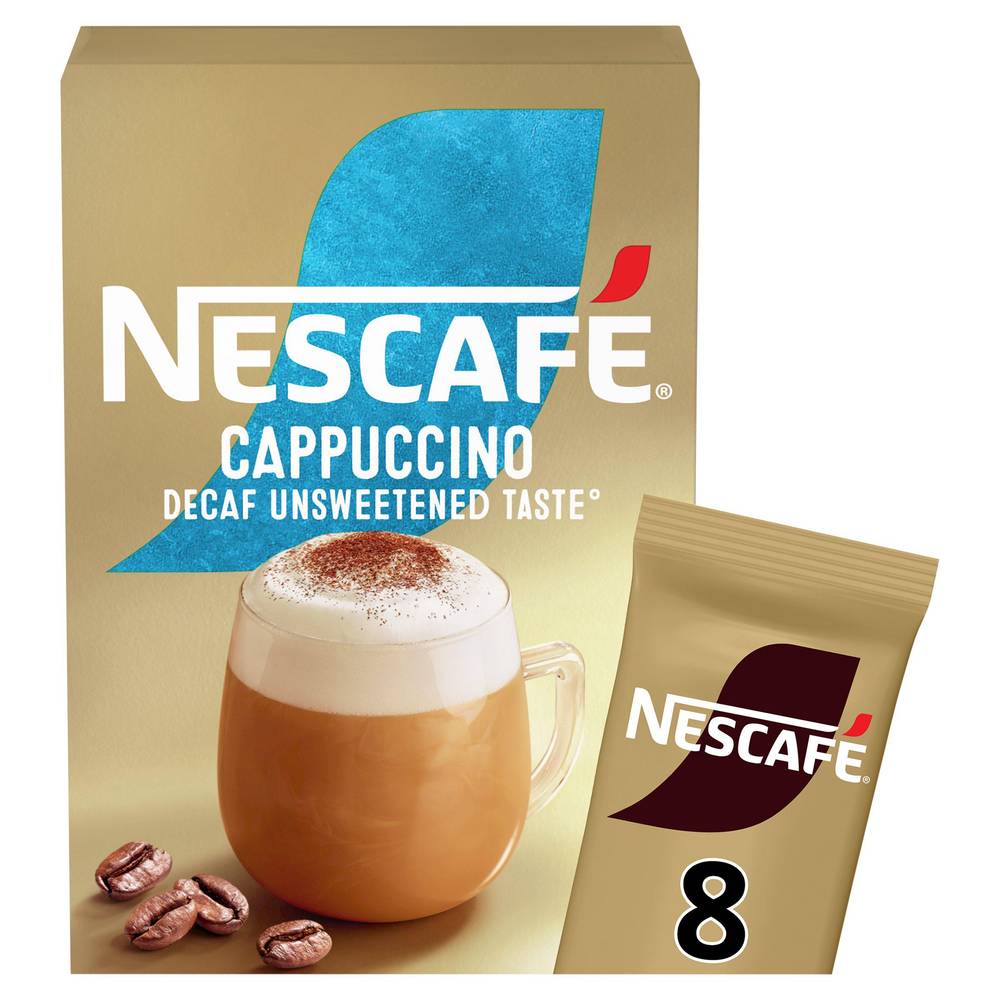 Nescafe Gold Cappuccino Decaf Unsweetened Instant Coffee Sachets 8x15g