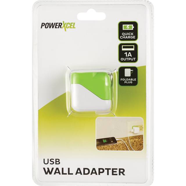 PowerXcel Wall Adapter USB Quick Charge 1A Output Green