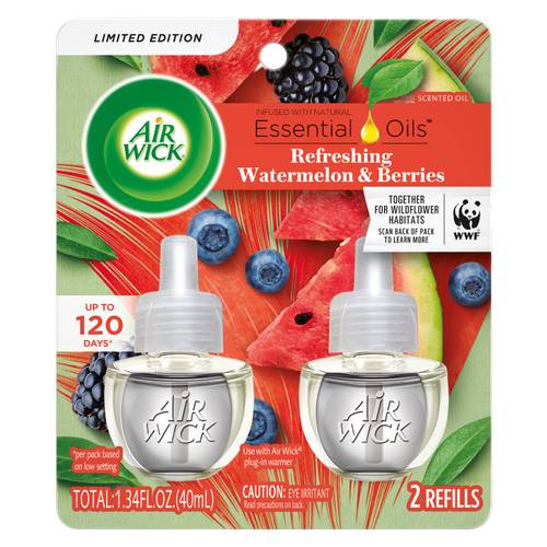 Air Wick Essential Oils Twin Refill, Watermelon-Berries (1.34 fl oz, 2 ct)