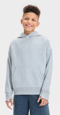 Boys' Fleece Hoodie Sweatshirt - art class™ Heather Gray L: Cotton Blend, Kangaroo Pocket, Thumbholes, Ribbed Cuffs