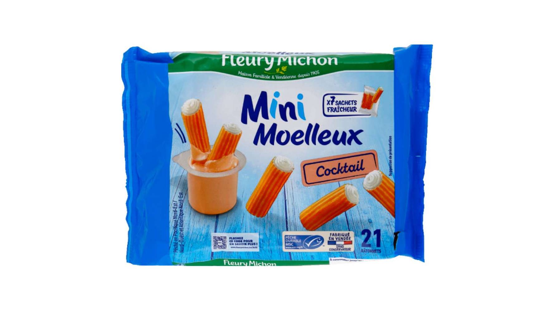 Fleury Michon Mini bâtonnets surimi moelleux cocktail fleury michon Le paquet de 21