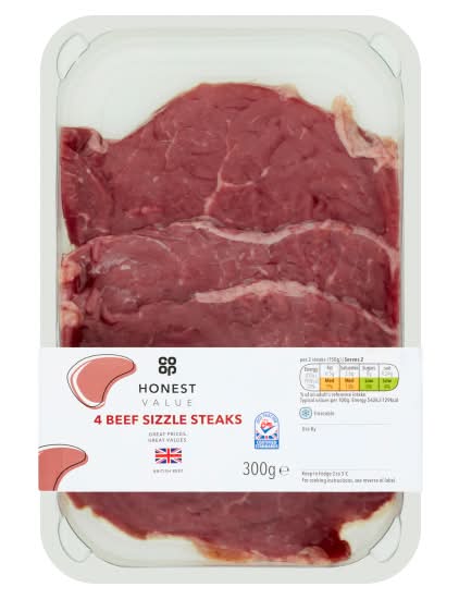 Co-op Honest Value British Beef Sizzle Steaks (300g)