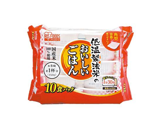 363816：アイリス 低温製法米のパックごはん 国産米角型 150G×10食 / Iris Retort Cooked Rice (Set of 10)