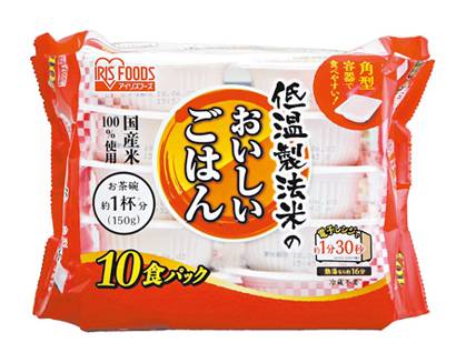 363816：アイリス 低温製法米のパックごはん 国産米角型 150G×10食 / Iris Retort Cooked Rice (Set of 10)
