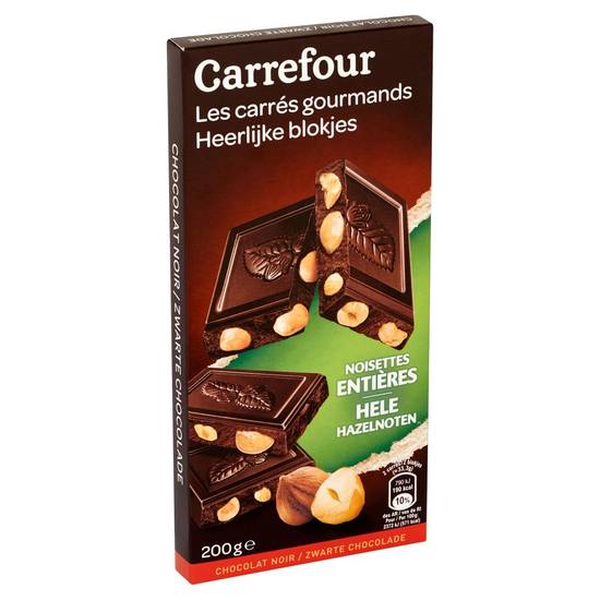 Carrefour les Carrés Gourmands Chocolat Noir Noisettes Entières 200 g
