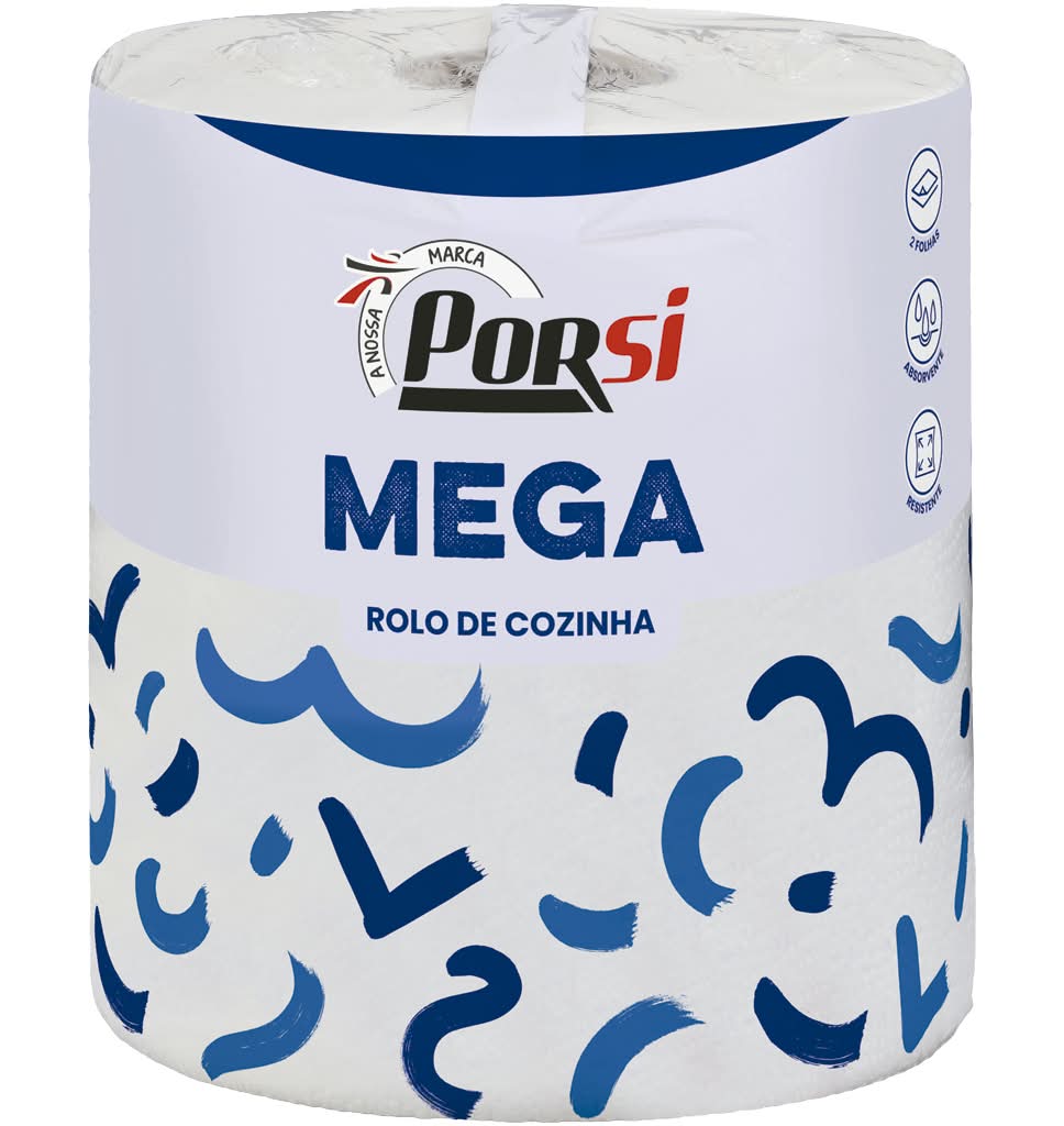 PorSi  - Mega Rolo de cozinha branco, folha dupla