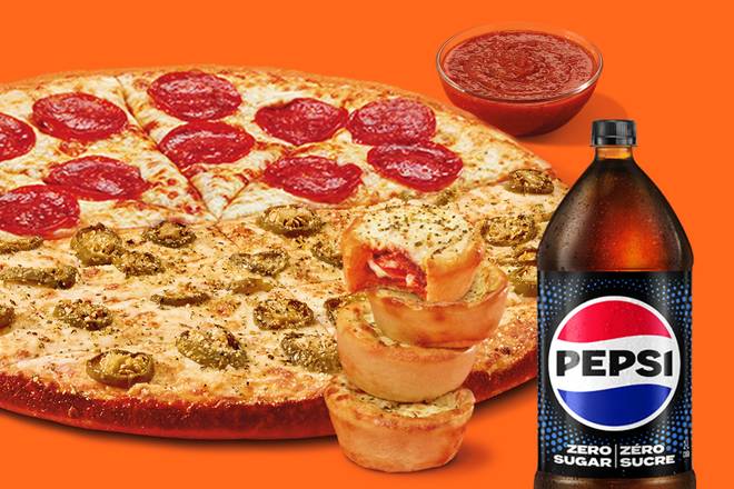 Bandwagoner Fan Bundle: Pepperoni Slices-N-Jalapeno Stix with Crazy Sauce, Pepperoni Crazy Puffs & 2L Pepsi