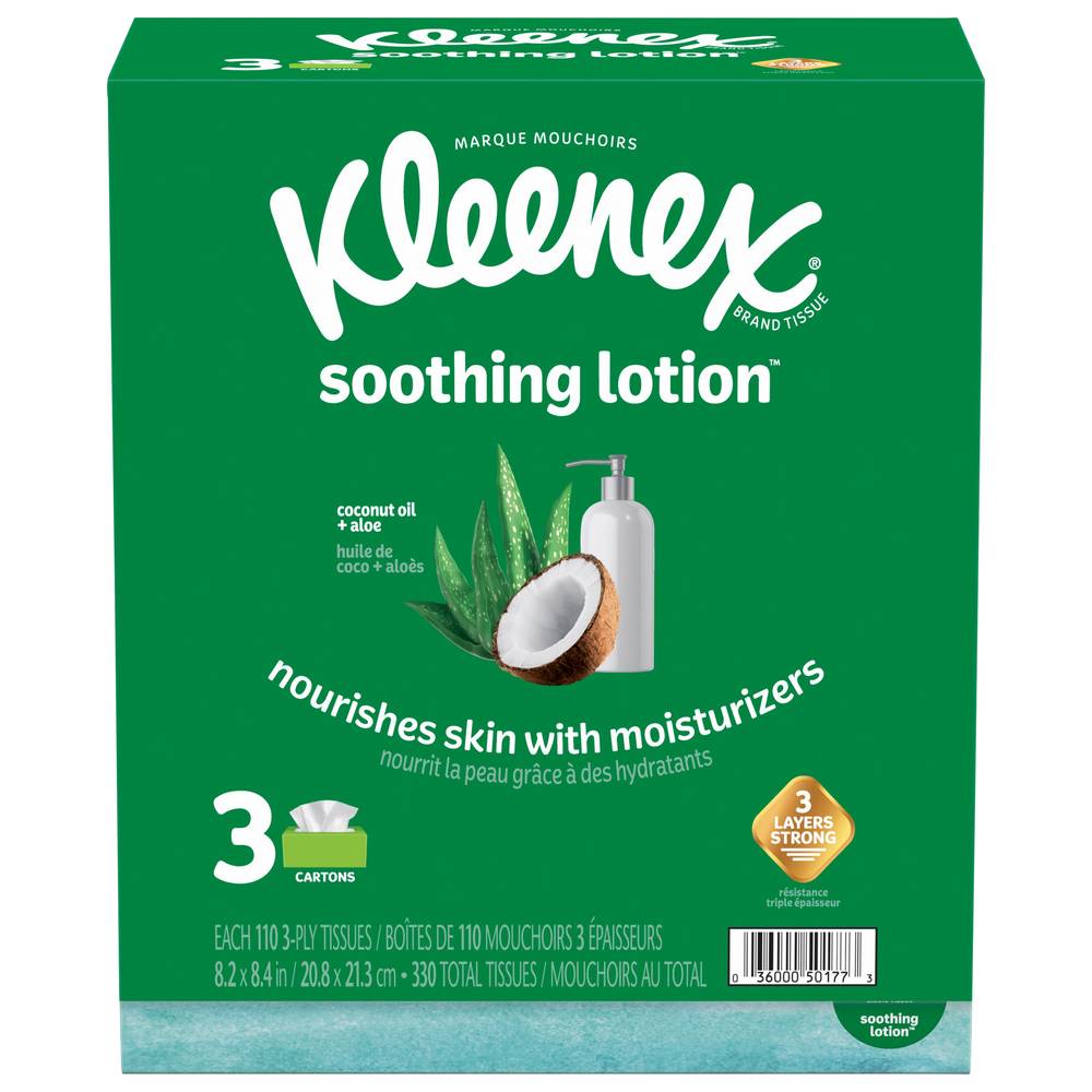 Kleenex Soothing Lotion Coconut Oil + Aloe 3-ply Carton Tissues