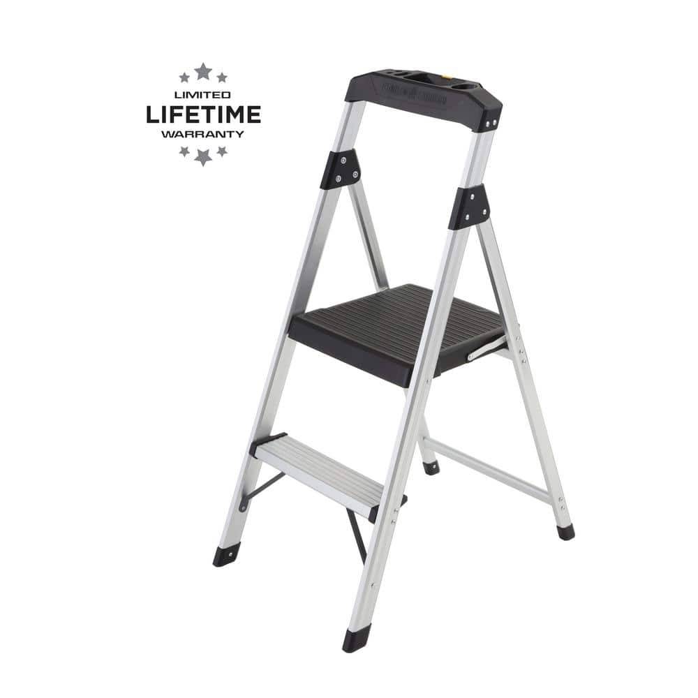 Gorilla Ladders 2-Step Aluminum Step Stool Ladder, 250 Lbs. Type I Duty Rating (8Ft. Reach Height)