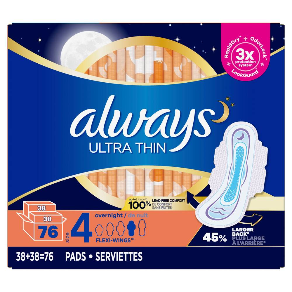 Always Ultra Thin - Serviettes De Nuit, Avec Ailes, 76 Serviettes