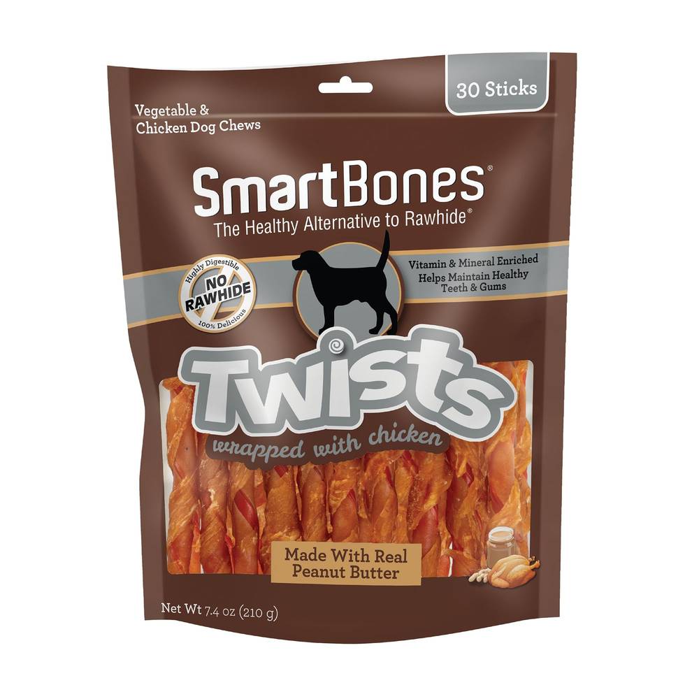 Smartbones Chicken Wrapped Twists Dog Peanut Butter Treat 30ct