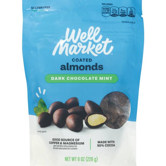 Well Market, Dark Chocolate Mint Almonds, 8 Oz