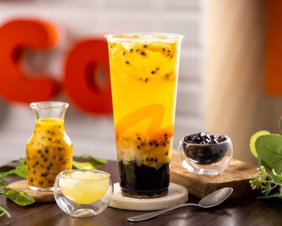 百香雙響炮 Tropical Special (Passion Fruit Tea with Pearl and Coconut Jelly)