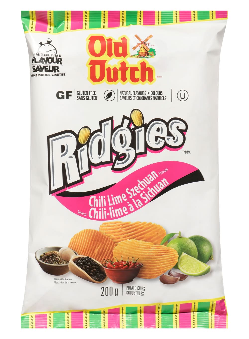 Old Dutch Ridgies Potato Chips, Chili Lime Szechuan (200 g)