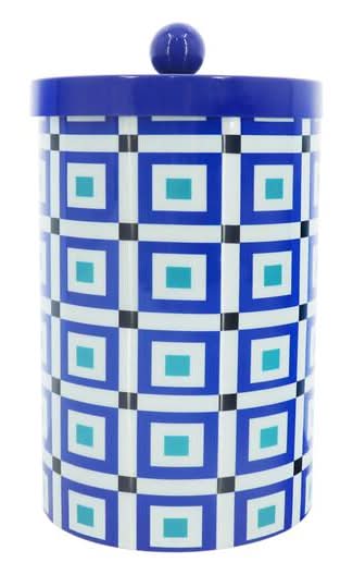 Jonathan Adler X Michaels Blue & White Square Pattern Tabletop Metal Container